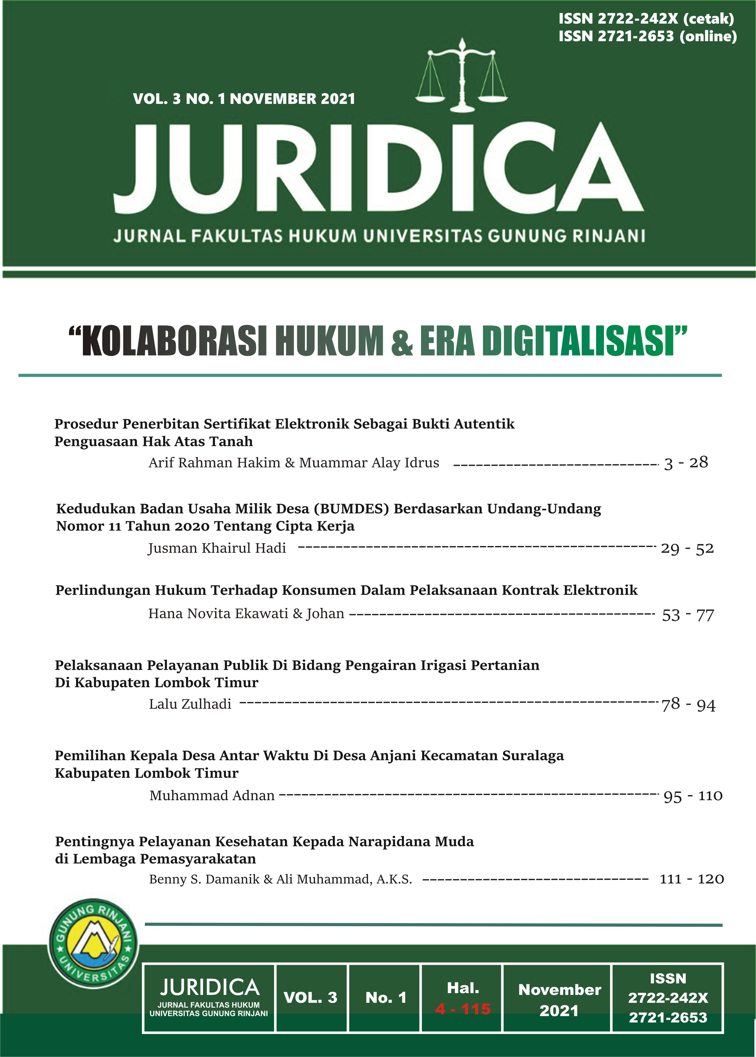 					View Vol. 3 No. 1 (2021): Kolaborasi Hukum dan Era Digitaliasasi
				