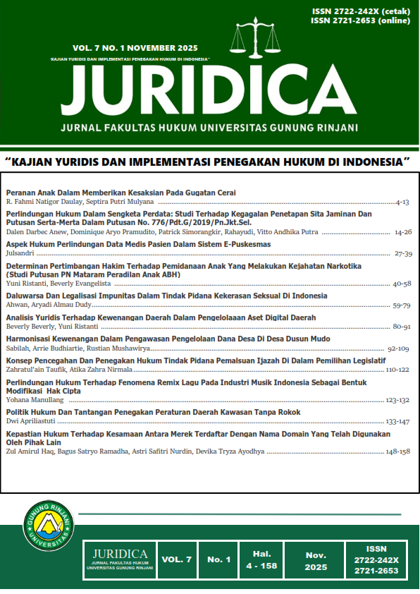 					View Vol. 7 No. 1 (2025): Kajian Yuridis dan Implementasi Penegakan Hukum di Indonesia
				